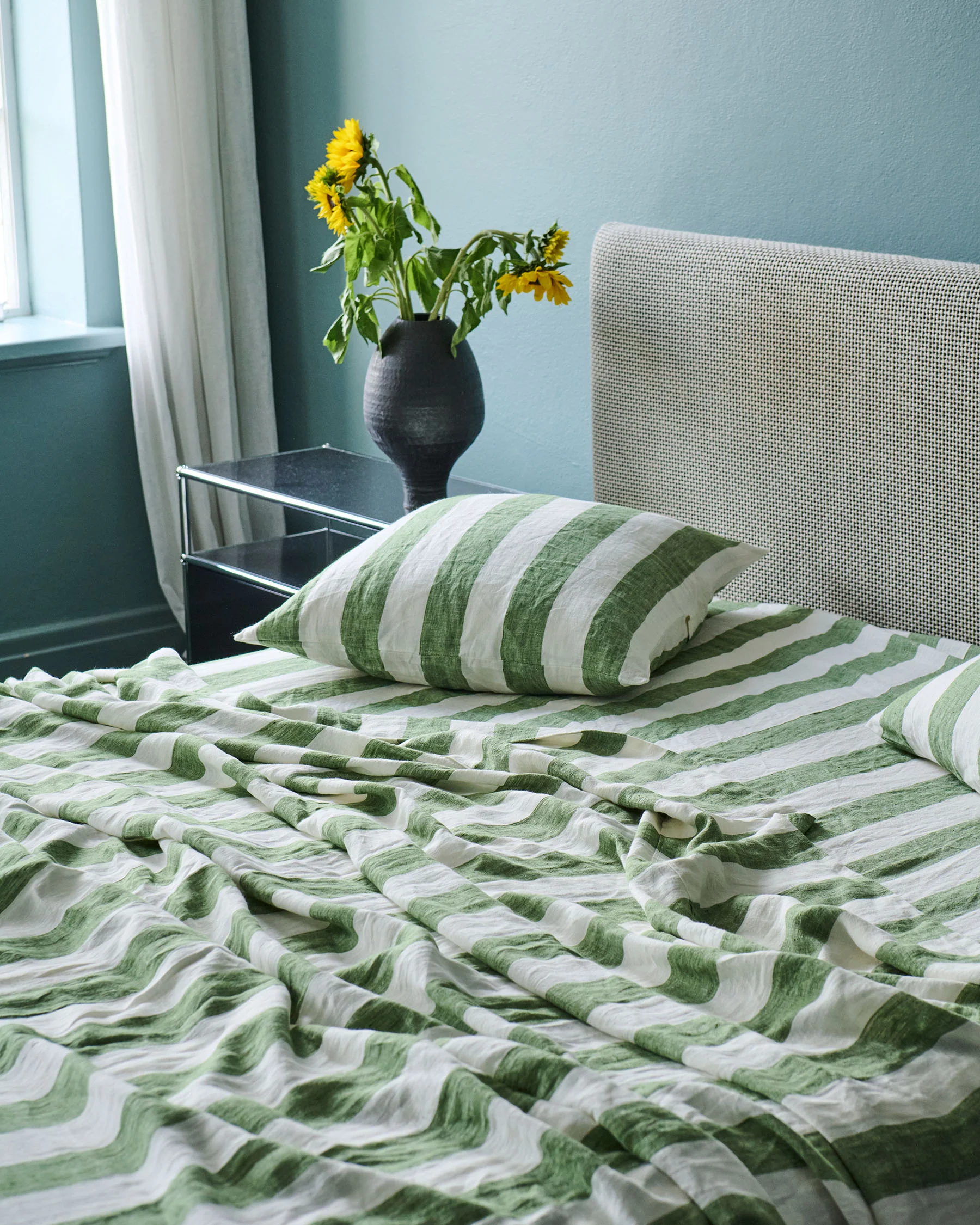 Moss Stripe Linen Fitted Sheet - Image 2