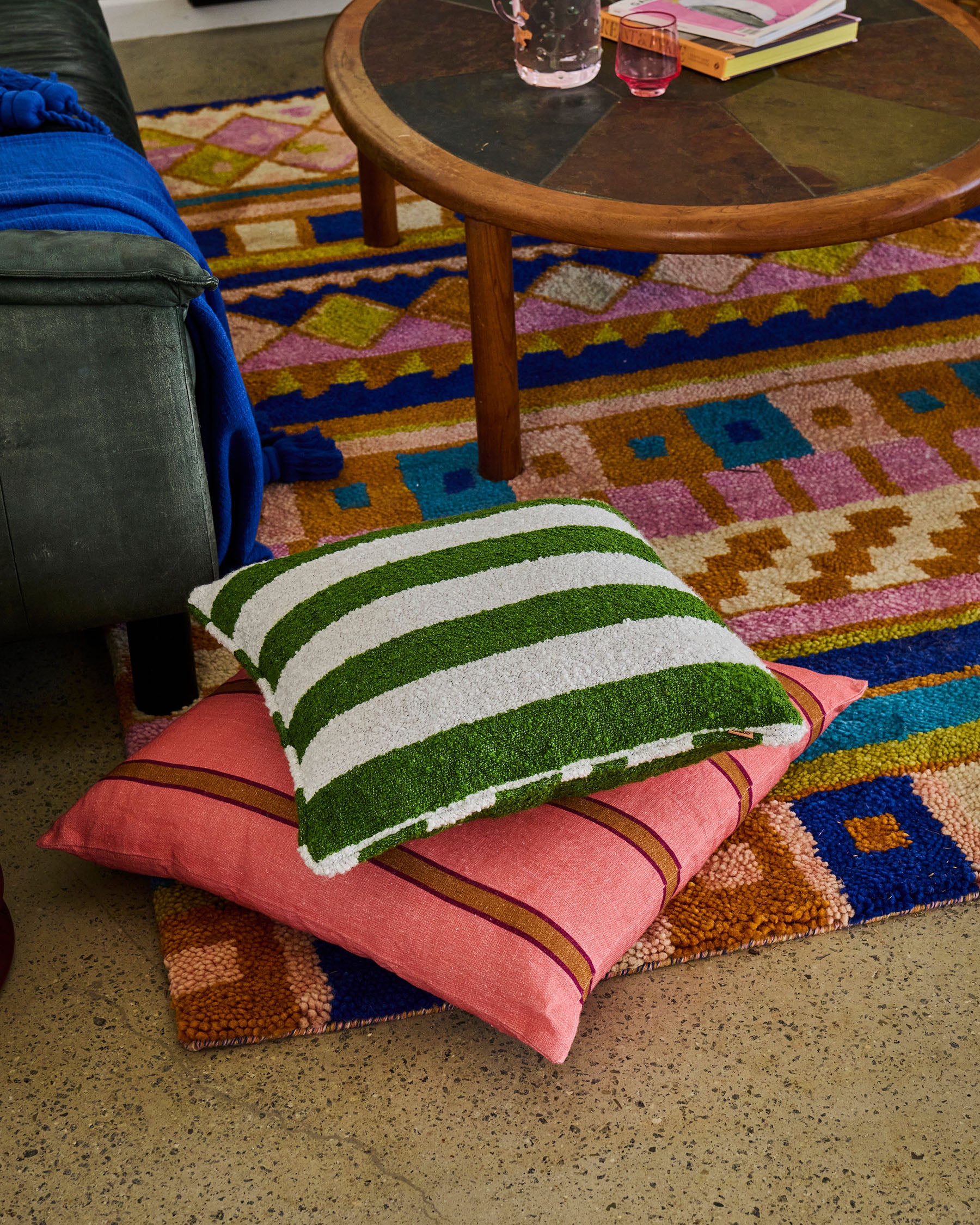 Moss Stripe Square Boucle Cushion - Image 4