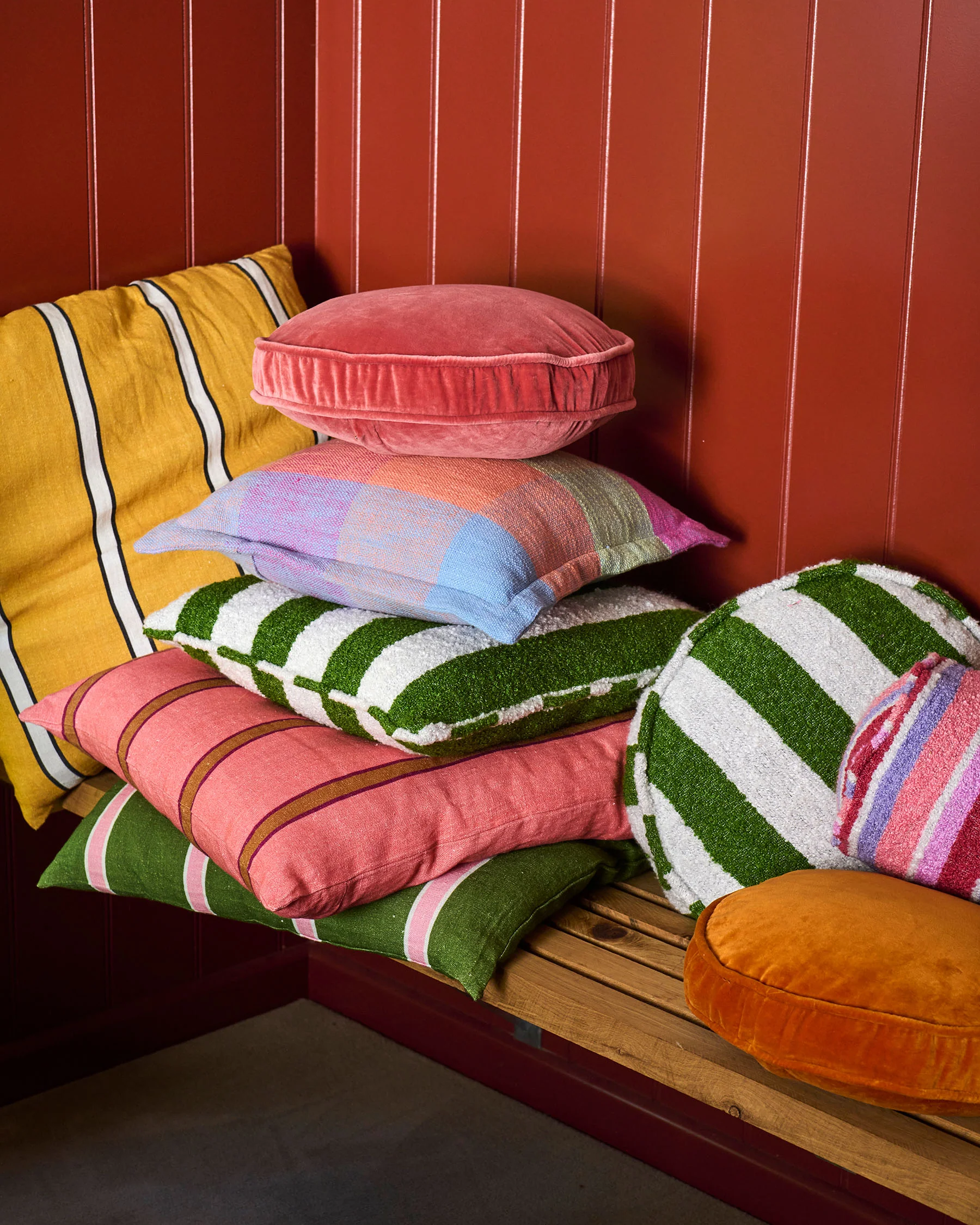Moss Stripe Square Boucle Cushion - Image 5