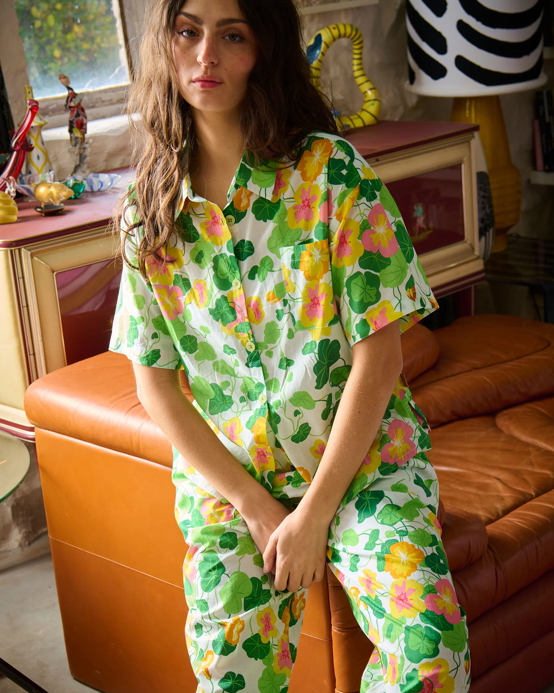 Nasturtium Adult Organic Cotton Short Sleeve Shirt & Pant Pyjama Set - Image 2