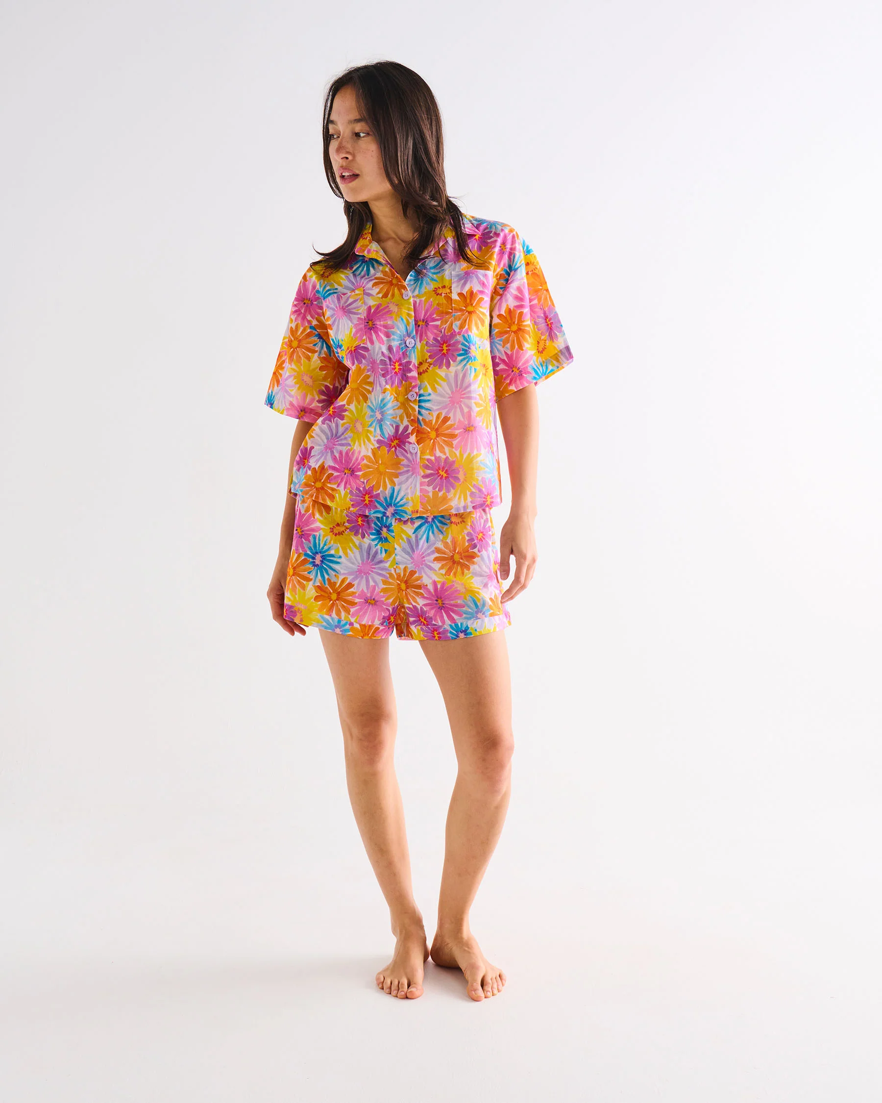 Petal Power Adult Organic Cotton Short Sleeve Shirt & Short Pyjama Set
