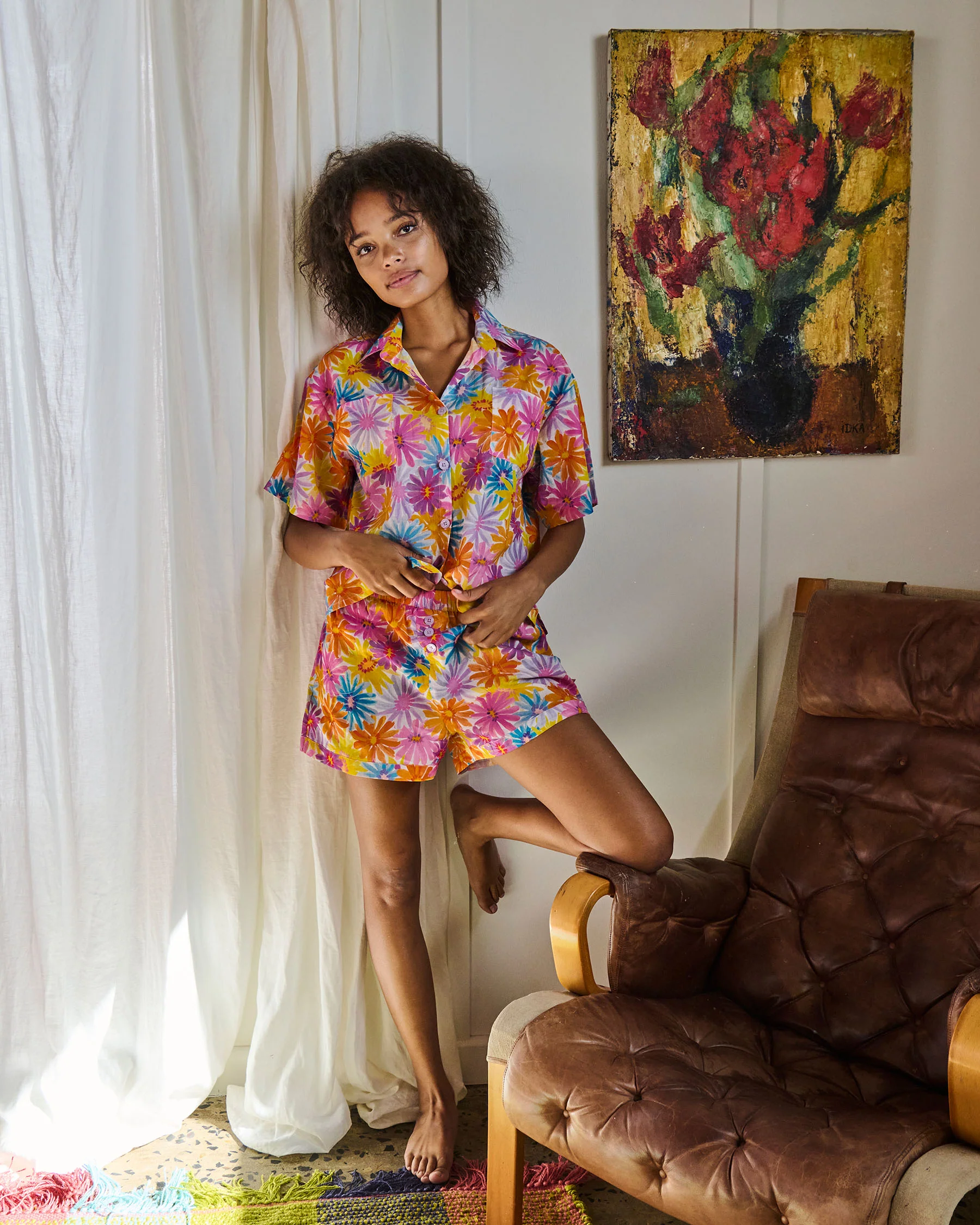 Petal Power Adult Organic Cotton Short Sleeve Shirt & Short Pyjama Set - Image 2