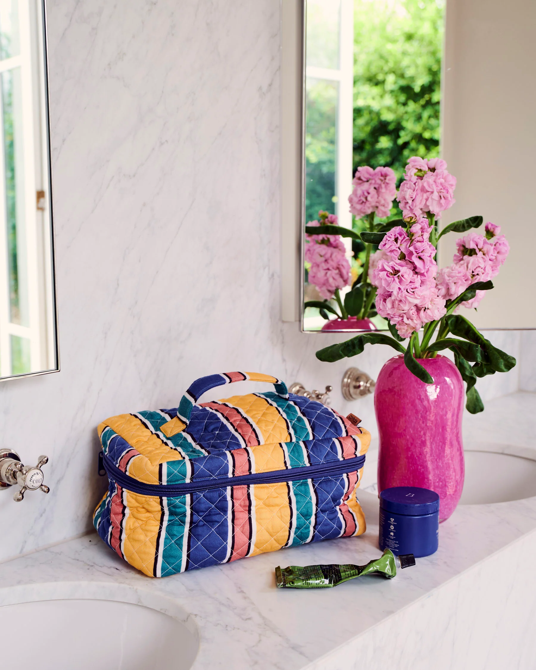 Pinto Stripe Quilted Cotton Toiletry Case - Image 2