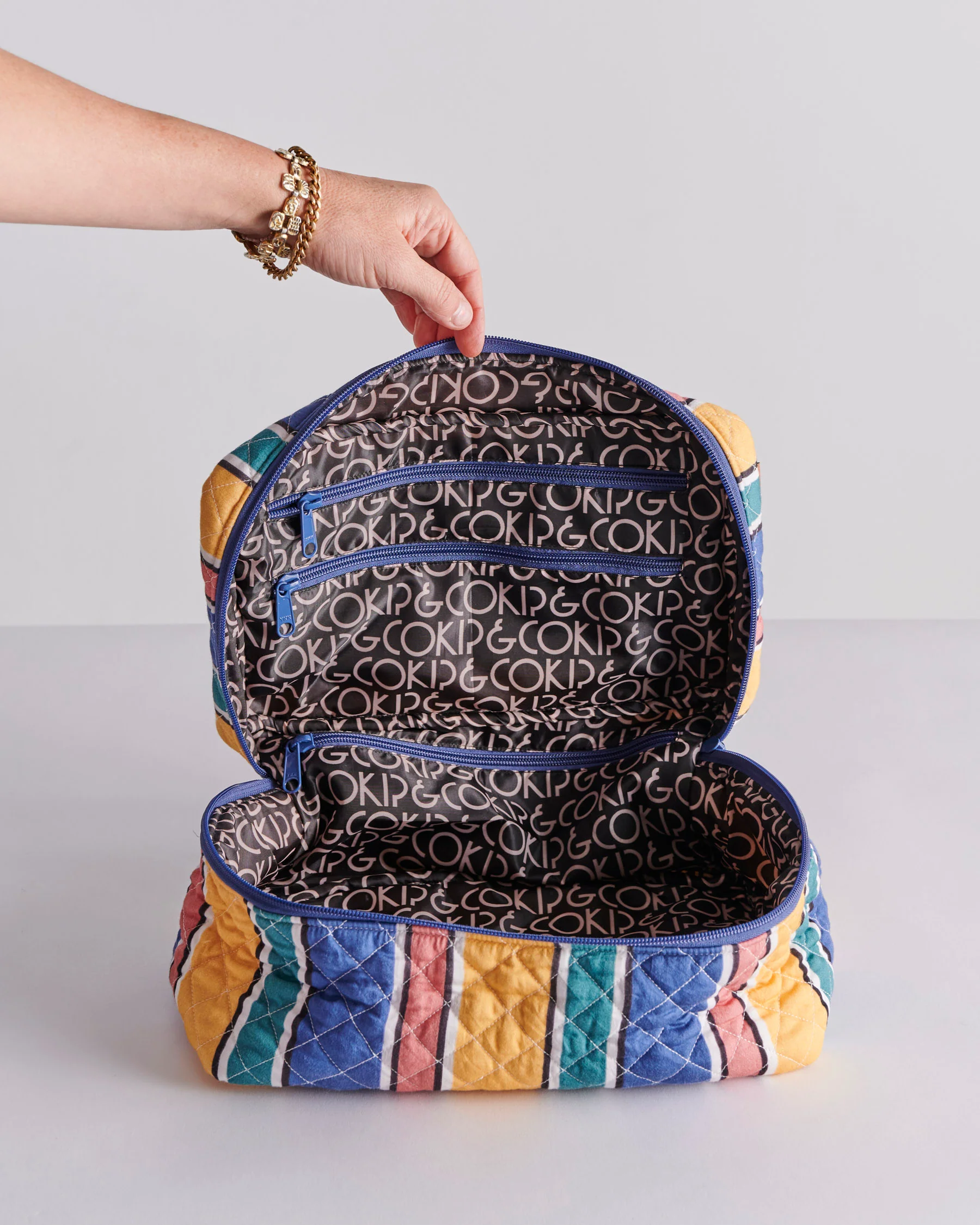 Pinto Stripe Quilted Cotton Toiletry Case - Image 4