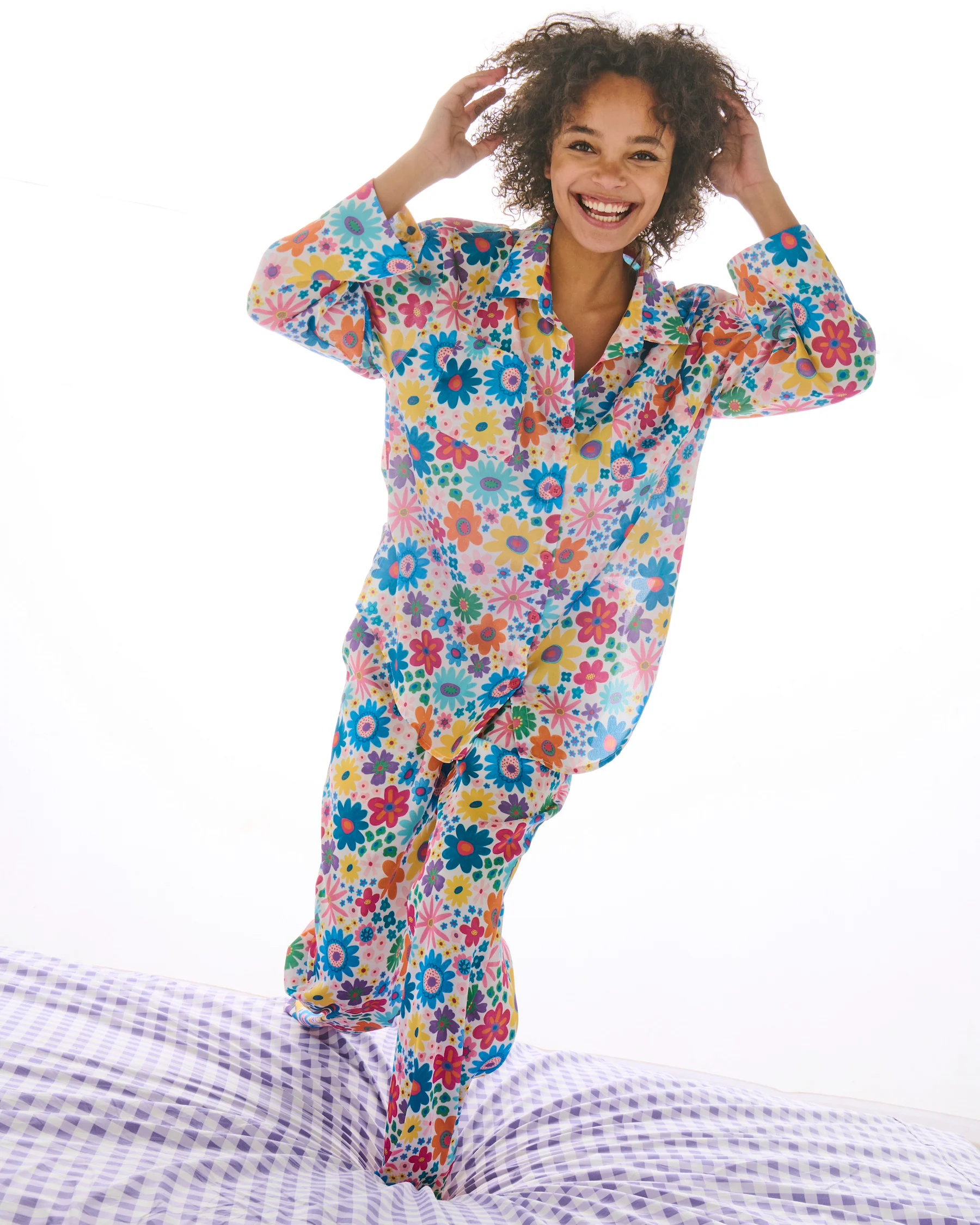 Rainbow Flowers Eco Satin Long Sleeve Shirt & Pant Pyjama Set - Image 3