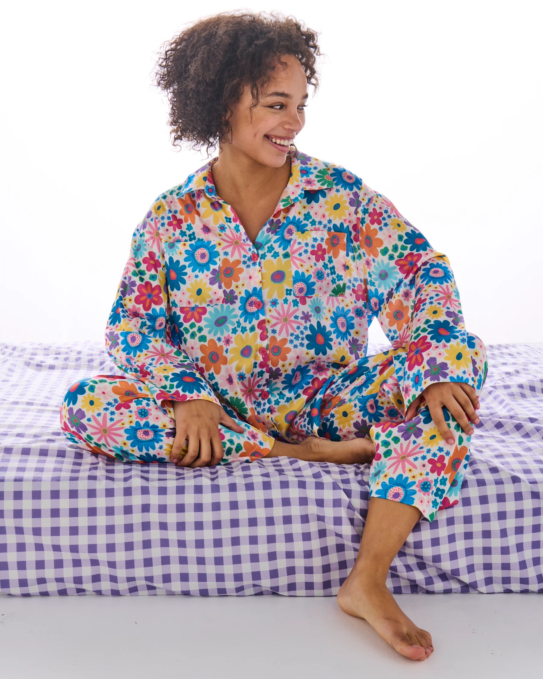 Rainbow Flowers Eco Satin Long Sleeve Shirt & Pant Pyjama Set - Image 4