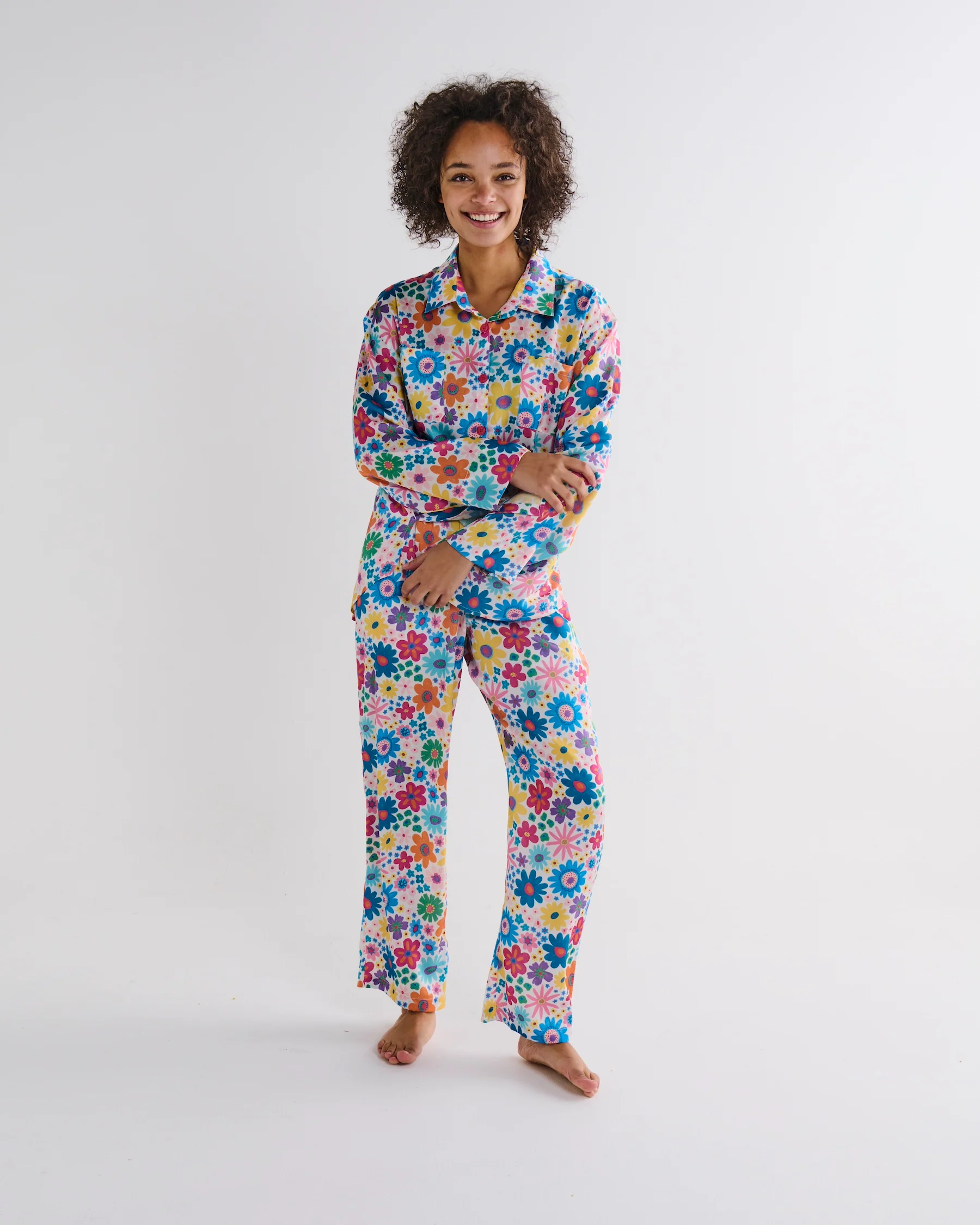 Rainbow Flowers Eco Satin Long Sleeve Shirt & Pant Pyjama Set - Image 5