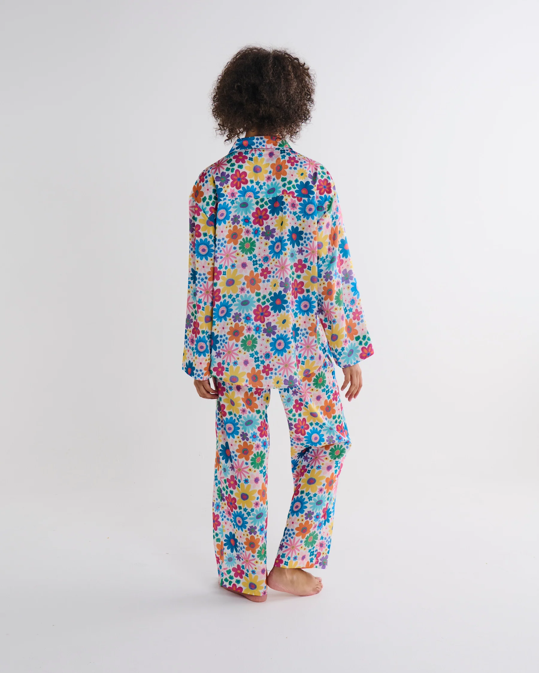 Rainbow Flowers Eco Satin Long Sleeve Shirt & Pant Pyjama Set - Image 6