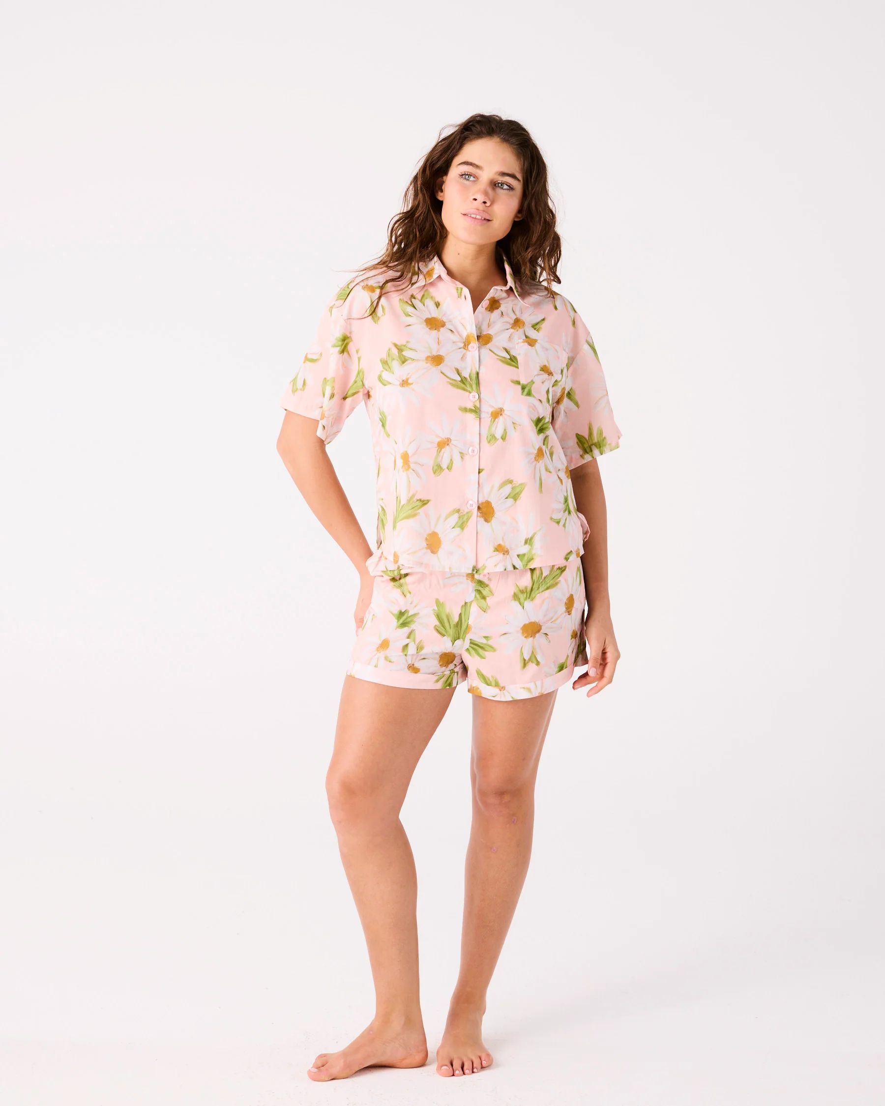 Sweet Daisy Adult Organic Cotton Short Sleeve Shirt & Short Pyjama Set