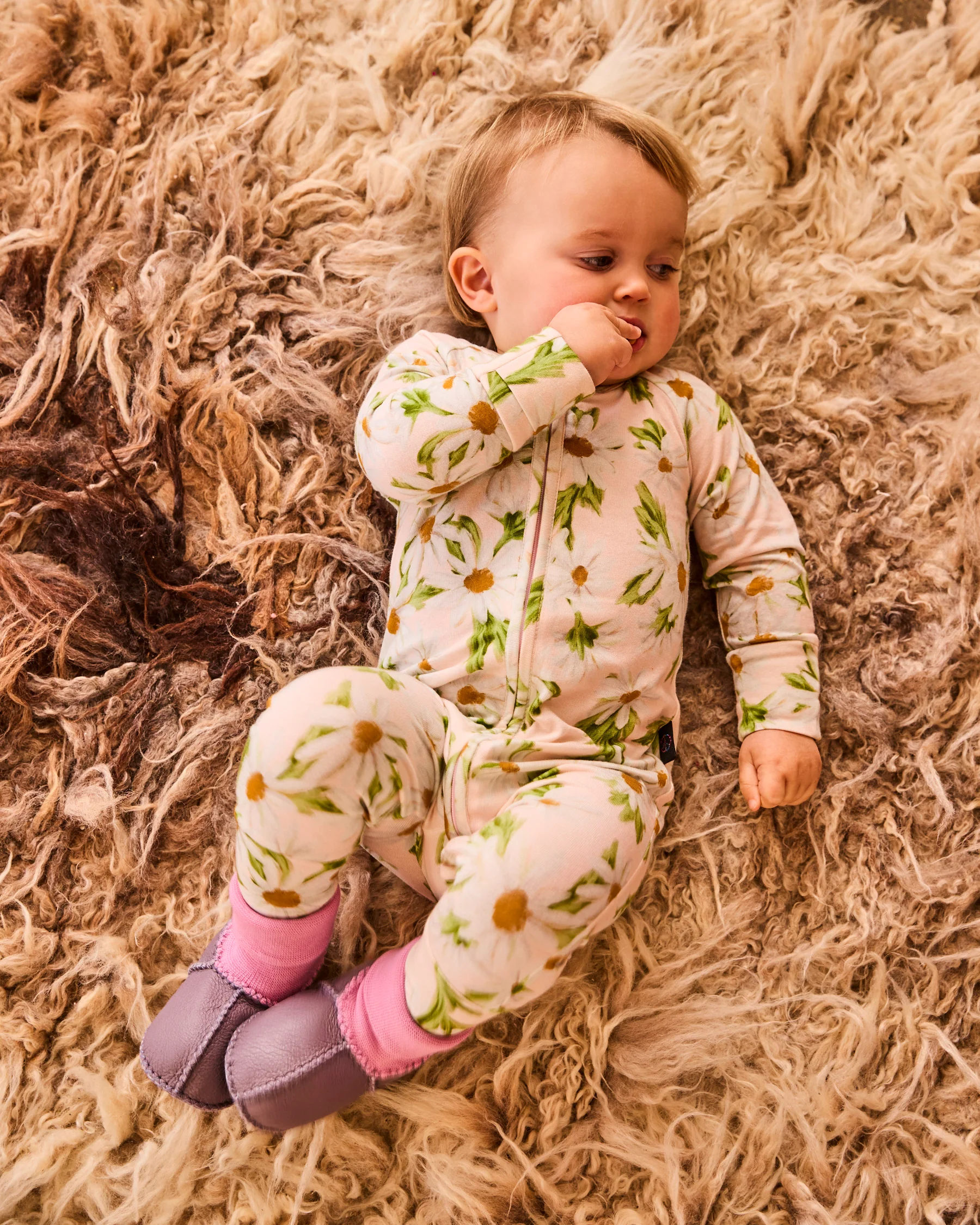 Sweet Daisy Organic Long Sleeve Zip Romper - Image 2