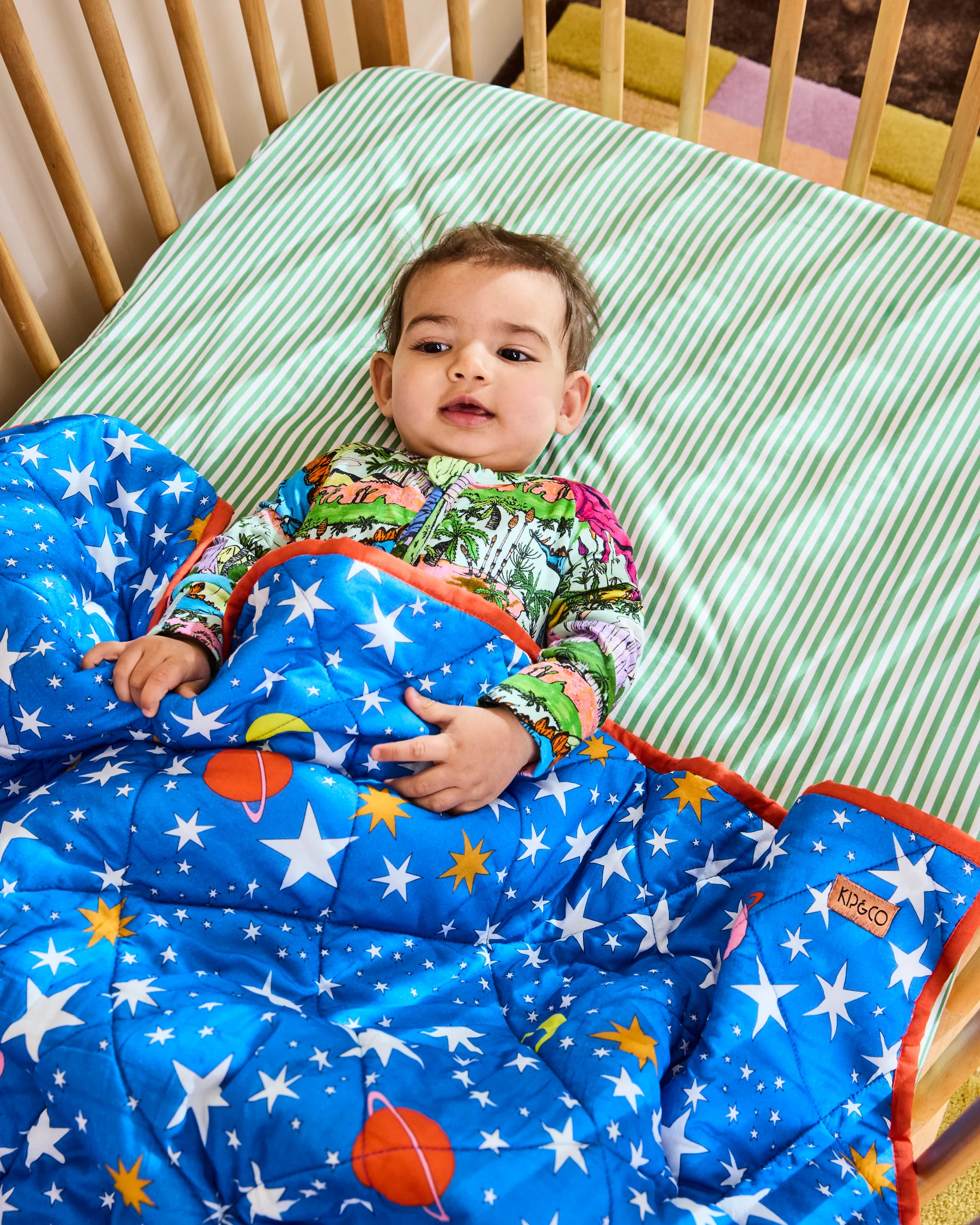Tarragon Stripe Organic Cotton Baby Fitted Sheet - Image 2
