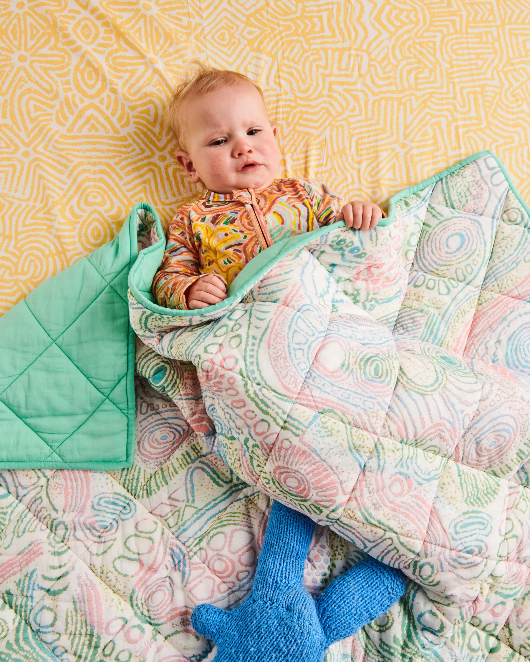 Tjala Tjukurpa Pastel Organic Cotton Quilted Cot Bedspread - Image 4