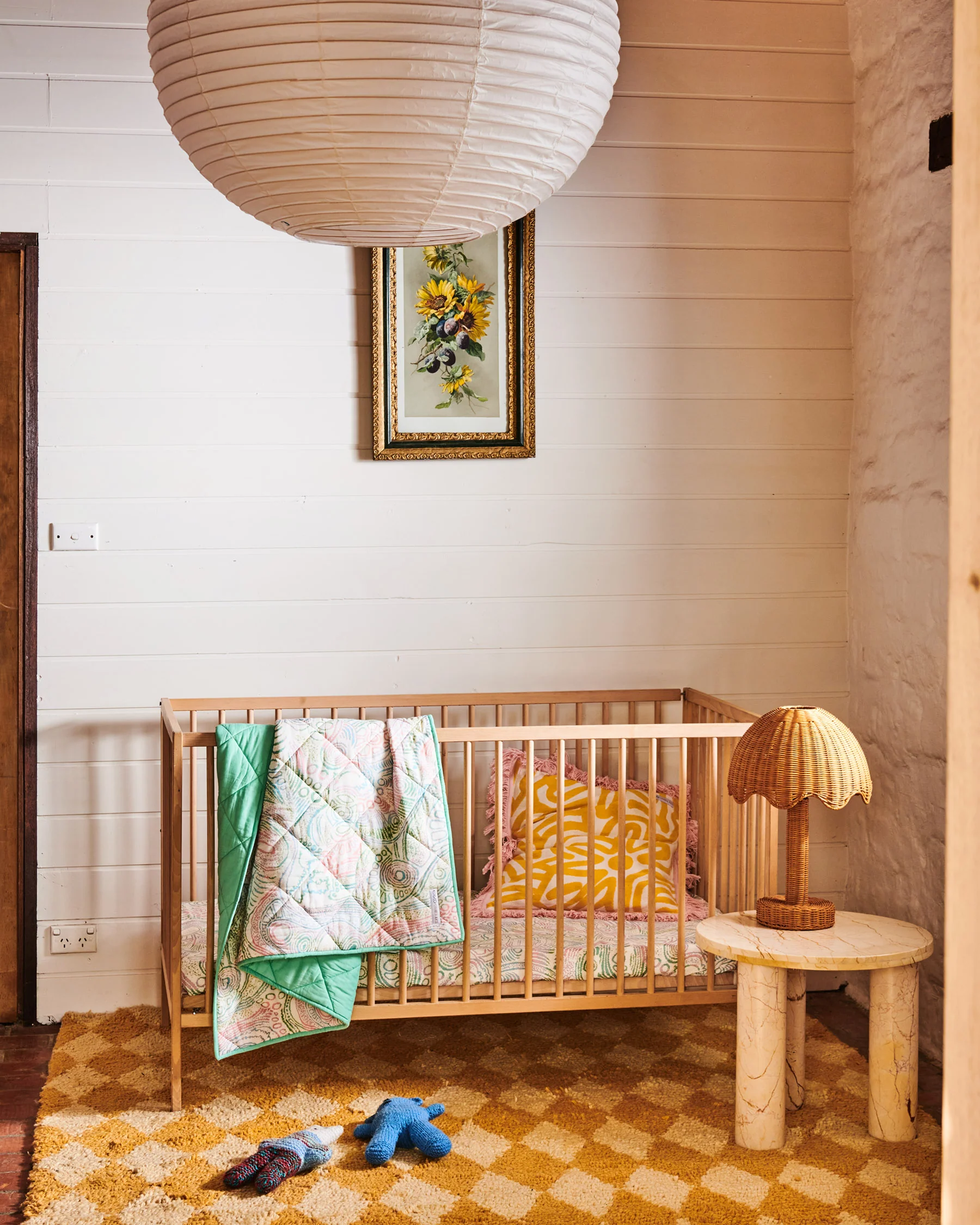 Tjala Tjukurpa Pastel Organic Cotton Quilted Cot Bedspread - Image 6