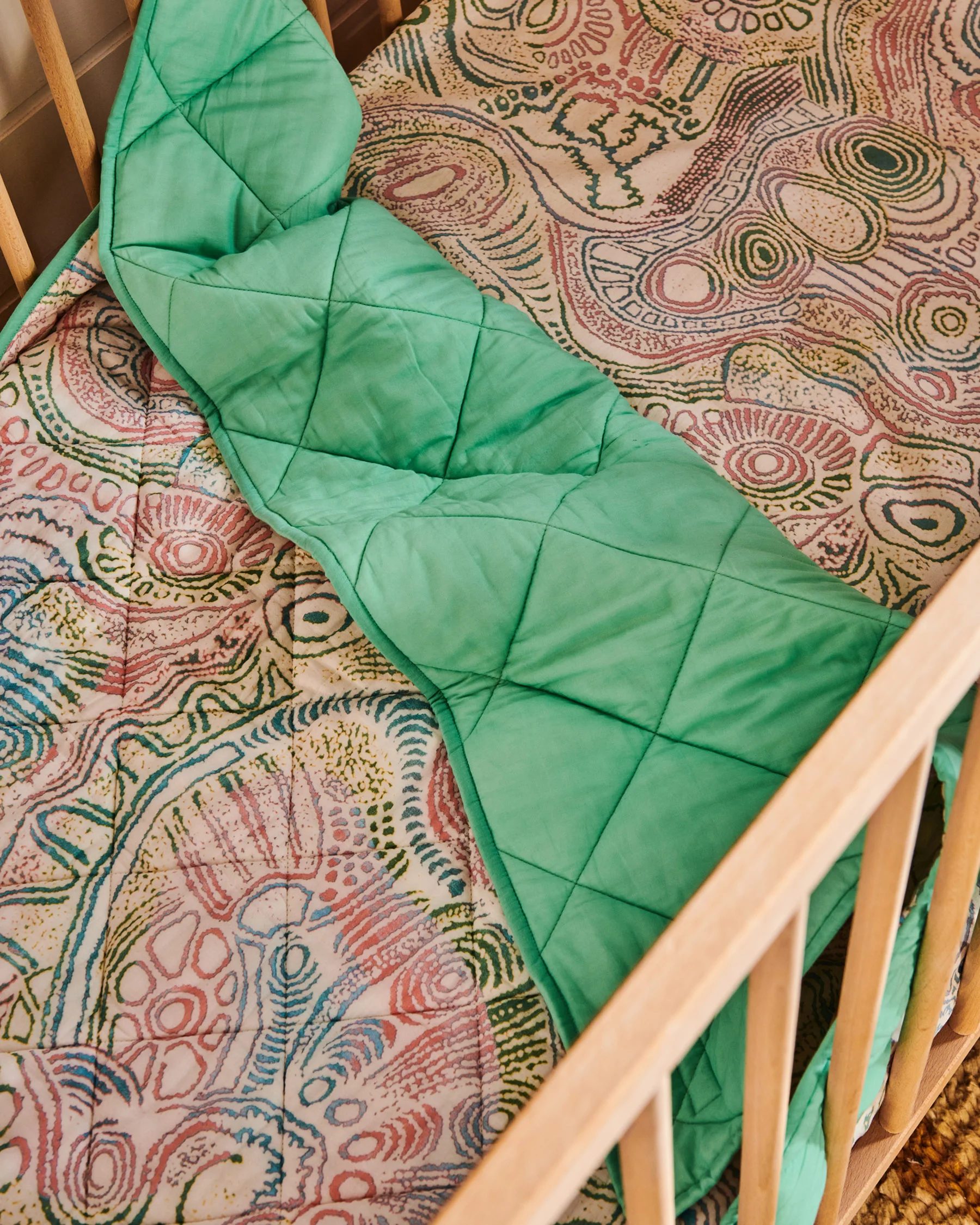 Tjala Tjukurpa Pastel Organic Cotton Quilted Cot Bedspread - Image 7