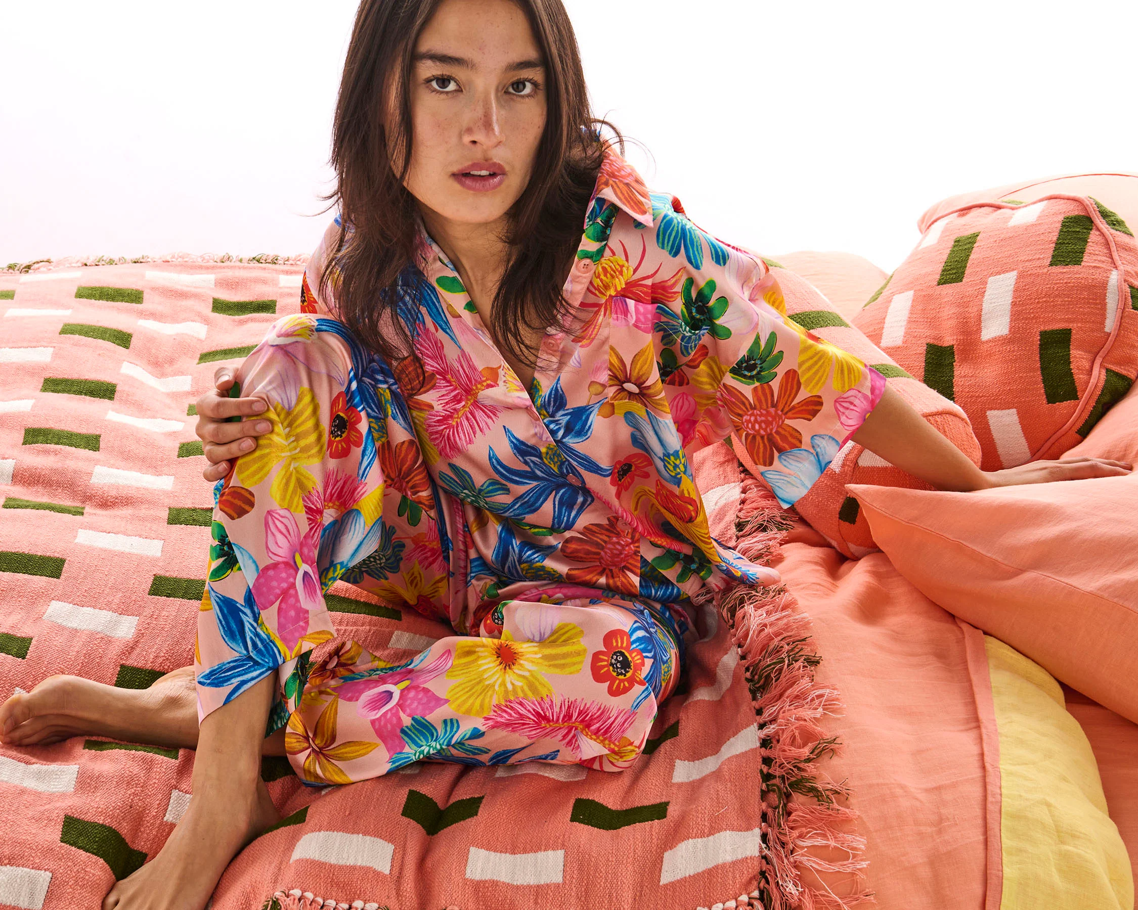 Wild Flowers In Bloom Adult Eco Satin Short Sleeve Shirt & Pant Pyjama Set - Image 6