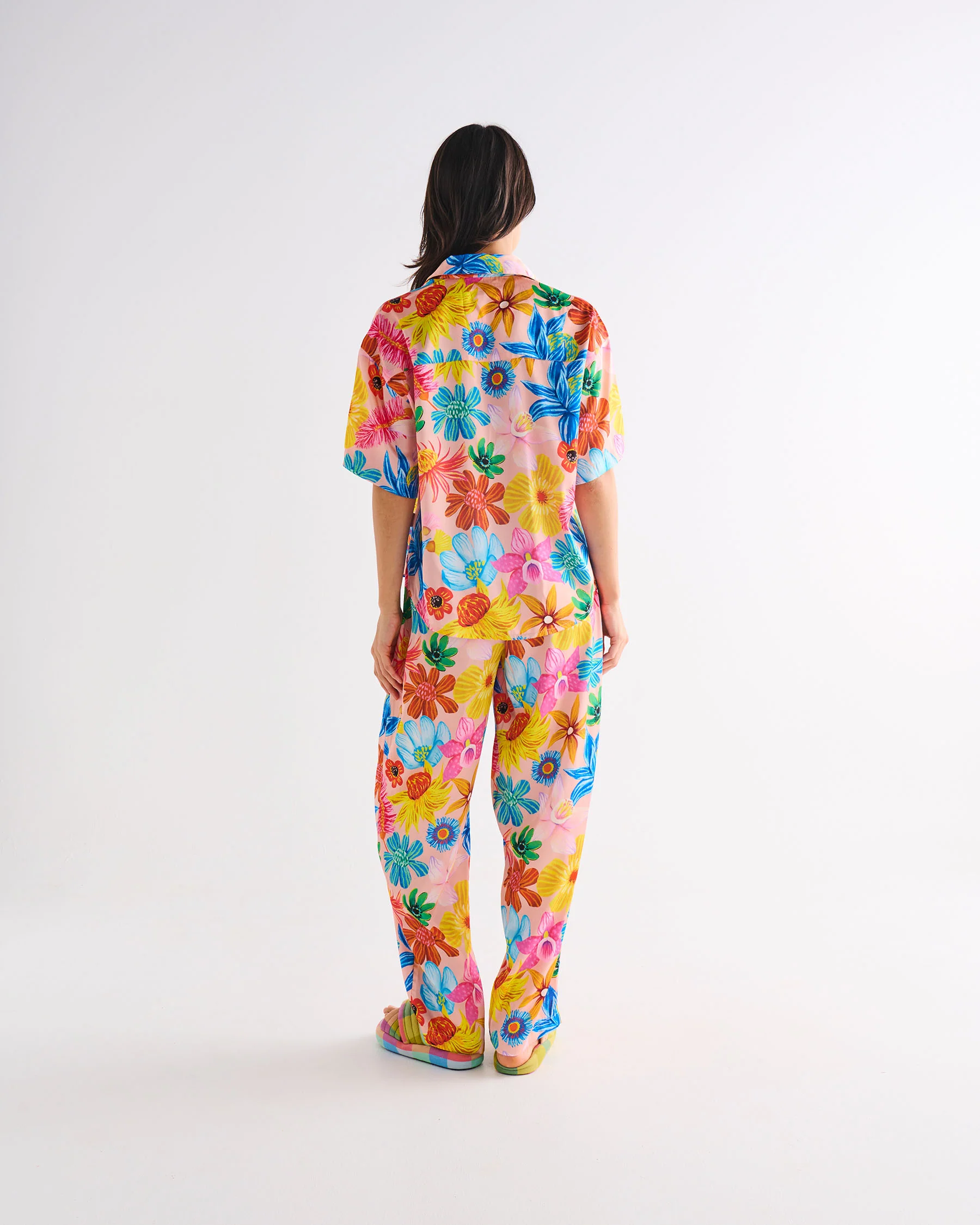 Wild Flowers In Bloom Adult Eco Satin Short Sleeve Shirt & Pant Pyjama Set - Image 7