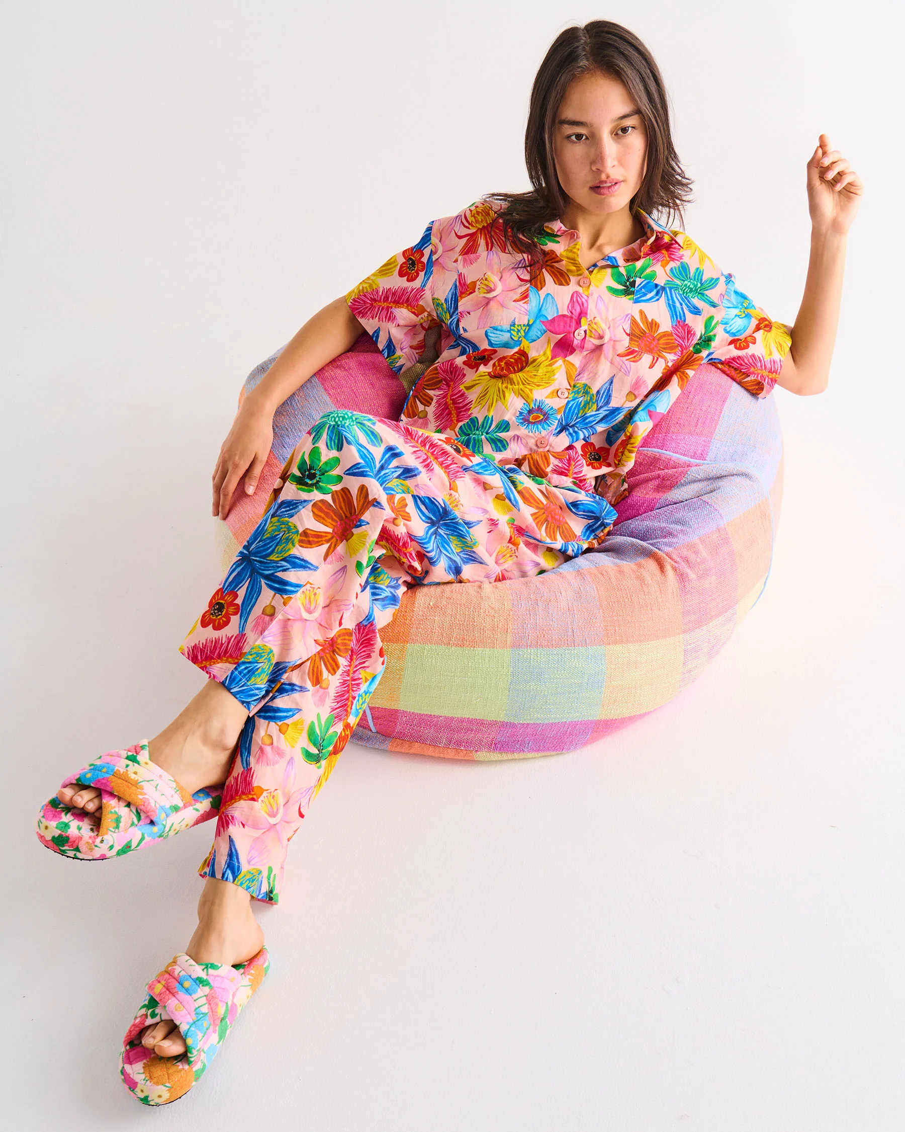 Wild Flowers In Bloom Adult Organic Cotton Short Sleeve Shirt & Pant Pyjama Set - Image 4