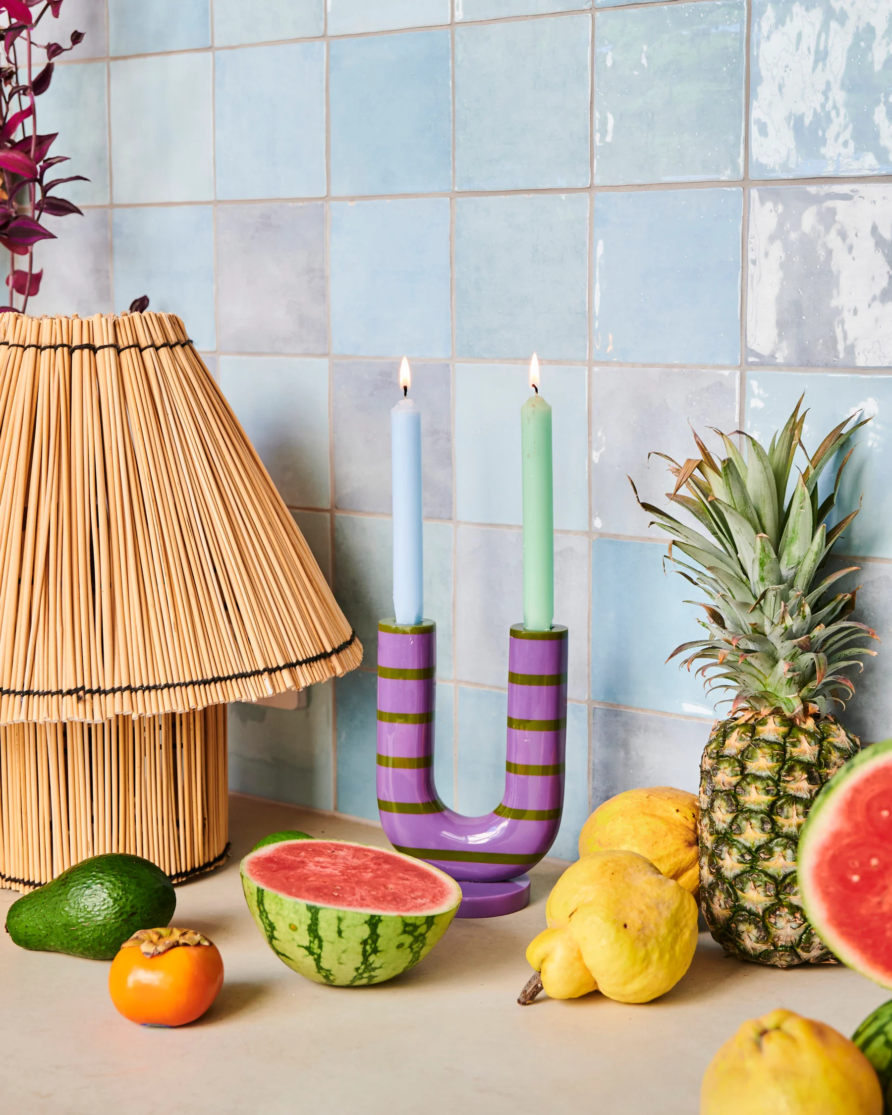 Wisteria Lane Stripe Resin Candlestick Holder - Image 2